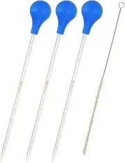 uxcell Graduated Dropper Pipettes Kit, 3 Pcs 0.1ml Borosilicate Glass Pipette with Blue Rubber Cap and Brush for Transfer Liquid for Lab, Chemistry, Clear