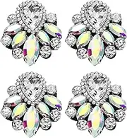 uxcell 4Pcs Handmade Beaded Patches, Glass Crystal Rhinestone Appliques Vintage Sew on Beaded Patch for Clothing DIY Sewing Accessories, AB Color