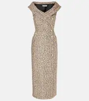 [Alessandra Rich] Alessandra Rich Off-shoulder tweed lamé midi dress AU 12 gold