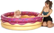 Inflatable Kiddie Swimming Pool Blow Up 60" Doughnut Portable Kids Pink Round