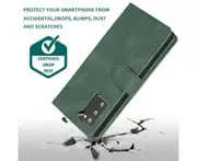 For Samsung Galaxy Note 20 Case, Leather Zipper Purse Flip Cover Case with Card Slot Holder Wrist Strap Lanyard (Dark Green)