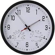 Garden Clocks Outdoor Waterproof, Precise Mute Ornament with Temperature and Humidity Outdoor Clocks for The Garden Wall Mounted Battery Powered Outside Clock Round 35cm A