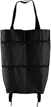Shopping Trolley with Wheels, Foldable Shopping Bag with Wheels Portable Supermarket Cart Large Capacity (Black)