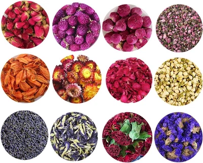 Dry Flowers and Herbs Accessories Decorations Natural 12 Bags Set Dried Flowers