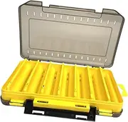 TENOL Double Sided Bait Box Organizer with Drain Hole Portable Organizing Lures Compact 14 Dividers Transparent Tackle Storage Tray, yellow