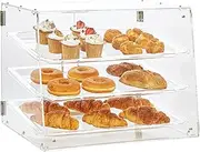 VEVOR Pastry Display Case, 3-Tier Commercial Countertop Bakery Display Case, Acrylic Display Box with Rear Door Access & Removable Shelves, Keep Fresh for Donut Bagels Cake Cookie