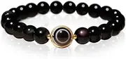 [L&C] Feng Shui Black Obsidian Wealth Bracelet - 8MM 10MM Women Mens Bracelets Natural Black Obsidian Crystal Evil Eye Agate Bring Luck Prosperity Elastic Stretch Beaded Bracelet for Woman Men