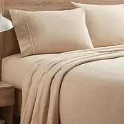 Sleepdown 100% Cotton Flannel Sheets King Size - Super Soft, Heavyweight, Double Brushed, Anti-Pill Flannel Bed Sheets King Size, 16" Deep Pocket King Fitted Sheet X2 Side Pockets (King, Ecru)