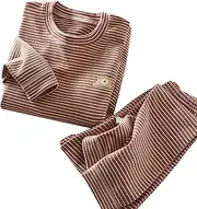 [Generic] Children's Velvet Set Warm Heating Autumn and Winter Pyjamas Children's Base Thickened Men's and Women's Home Long Cute Sweatpants Kids (D, 9-10 Years)