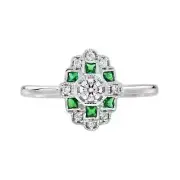 Art Deco Style Lab Created Diamond Emerald Wedding Ring 14K White Gold FN Ring