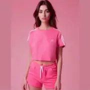 Adidas Classics Three Stripe Cropped Crewneck Short Sleeve Tee Bliss Pink Large