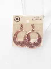 Vintage Sunbell Copper Color Metal Drop Hoop Earrings Southwest Post Backing