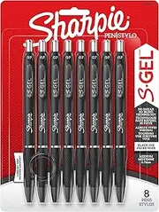 Sharpie S-Gel Retractable 0.7 mm Gel Pen, Black (Pack of 8)