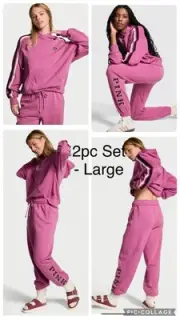 Victoria’s Secret Pink Red Violet 2pc outfit pullover hoodie, sweatpants Large