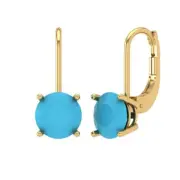 4.0 ct Round Cut Blue Turquoise Drop Dangle Solitaire Earrings 14k Yellow Gold