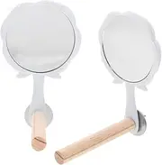 FUTUREORYY 2pcs Decorative Wooden Parrot Perch Stand with Mirror Durable Bird Perches for Cage Parakeet Cage Accessories for Creating Atmosphere