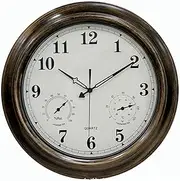 18in Large Outdoor Waterproof Metal Wall Clock, Retro Garden Silent Wall Clock with Thermometer and Hygrometer, Battery Operated Outdoor Decorative Clock for Patio Bathroom Farmhou