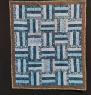 HANDMADE QUILT BLUE ESCHERESQE STRIPES 31x37 WALL HANGING CLOCKWORK PAISLEY ART