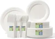 [XinLiGoods] [250Pcs] Dinner Sets for Party, Picnic or Camping, Plant-Based Compostable Plates, Eco-Friendly, Biodegradable, Microwave Safe, for 50 People on Party.