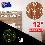 12inch Wall Clock Luminous Quartz Silent Glow In Dark Indoor Art Modern Decor