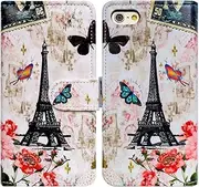 Bfun Packing iPod Touch 6 Case,Bcov Paris Tower Butterfly Wallet Leather Cover Case for iPod Touch 6
