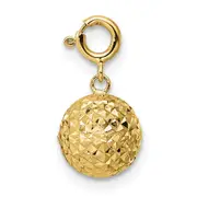 14K Yellow Gold Diamond-Cut Ball W/ Spring Ring Clasp Charm