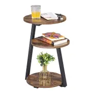 Catzon Round End Table with 3-Tier Shelves Metal Frame for Living Room Bedroom