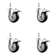 4 Inch 316SS Black Polyurethane Wheel Swivel 3/8 Inch Stem Caster Set Lock Brake
