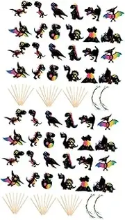 2 Sets Dinosaur Scratch Paper Art Kit for Scratch Off Cards with Wooden Stylus Ribbons Creative DIY Crafts for Imagination Fun Classroom Home