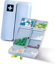 Portable Pill Case,Daily Pill Organiser,7-compartment waterproof pill storage box,Foldable Medicine Box,Portable Packaging Medicine Case,Mini Sealed Medicine Box for 7 Days a Week(Blue)