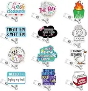 Yunlly 12 Pcs Funny Badge Reel Nurse Badge Reel Holder Retractable ID Clips for Doctor Student Men Women Office Nurses Lanyard Supplies Accessories Bulk Gifts(Funny)