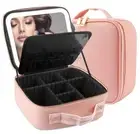 Makeup Train Case with Light & Mirror Large Cosmetic Organizer with Adjustabl...