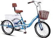DEFGHIJ Three Wheel Bike Adjustable Backrest Seat Adult Tricycle with Shopping Basket Trike Bike Bicycle for Picnic Shopping Work Men Women