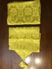 vtg Gold Floral Brocade Formal Tablecloth Table Runner Set of 2