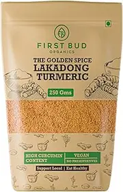 First Bud Organics Lakadong Turmeric Powder, 8.8 Ounce High Curcumin Content Haldi Powder Usda Organic Immunity Booster Unprocessed High-Quality Natural Spices Contains
