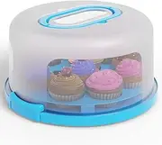 Cake Cupcake Carrier with Lid and Handle Cake Stand Plate with Dome 10" Round Cake Container Holder with Cover Pie Storage Cake Keeper with 11 Holes for Home Restaurant Banquet (Blue)