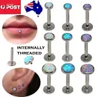 Opal Labret Lip Internal Threaded Stud Bar Titanium Surgical Steel Ear Piercing