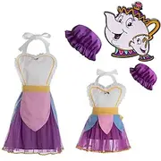 Beauty and the Beast Fairy Tale Mrs. Potts Chip Apron Dress Costume Movie Cosplay for Kids Adults Halloween Carnival World Book Day Performance Educational Dre