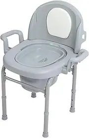 Bedside Commode Chair, 3 Adjustable Heights Portable Toilet for Adults, Raised Toilet Seat Mobile Toilet Seat with Solid Bucket Padded Backrest for Pregnant Elderly