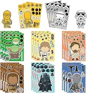24 Sheets Make Your Own Star Wars Stickers for Kids,Make a Face Stickers Make-a-Face Party Favors DIY Stickers for Children,Tear Resistant Reusable Sticker,Gift of Festival,Reward, Art Craft,School