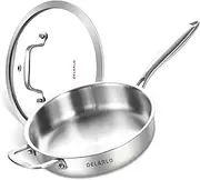 [DELARLO] Tri-Ply Stainless Steel 10 Inch Frying Pan 3 Quart Saute Pan, Skillets Induction Compatible Chef Cooking Pan, Sauté Pan with lid, Dishwasher & Oven Safe