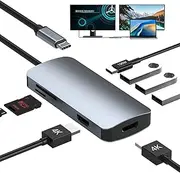 AHGEIIY USB C Docking Station - 8 in 1 USB C Hub with 2 HDMI, 3 USB 3.0, SD/TF, PD 100W - Dual Monitor USB C Adapter for MacBook Pro, XPS, iPad Pro