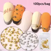 100PC 3D Nail Rivet Metal Studs Solid Semicircle Metallic Beads Manicure Art