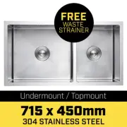 304 Stainless Steel Undermount Topmount Kitchen Laundry Sink 715 x 450mm