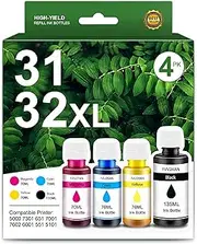 32XL Black Ink Bottle 31 Ink Bottle Set Compatible Replacement for HP Smart Tank Plus Printer 551 555 559 570 571 651 655 Ink Refill, Ink Tank 315 318 Ink Refill