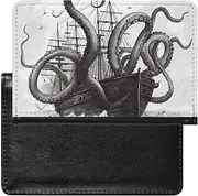 [HEBVNJF] Passport Holder Travel Accessories Blue Music Waterproof Passport Travel Wallet with Card Slots for Women Men, Black and White Octopus and Ship, One size