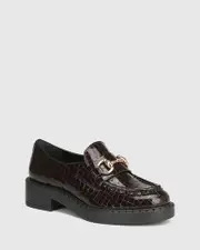 Carsen Brown Croc Embossed Patent Leather Flat Loafer