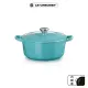 【Le Creuset】琺瑯鑄鐵鍋圓鍋 22cm(土耳其藍-鋼頭-內鍋黑)