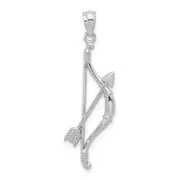 14K White Gold Polished And Textured Bow Arrow Pendant