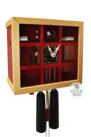 Red Cube 8 Day Mechanical Modern Cuckoo Clock With Clear Front 26cm By ROMBA